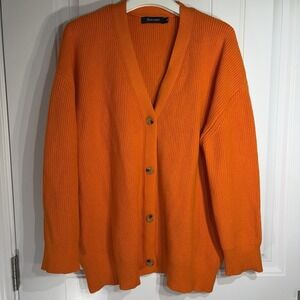 Automet Bright Orange Chunky Knit Button Front‎ Cardigan Sweater Size M